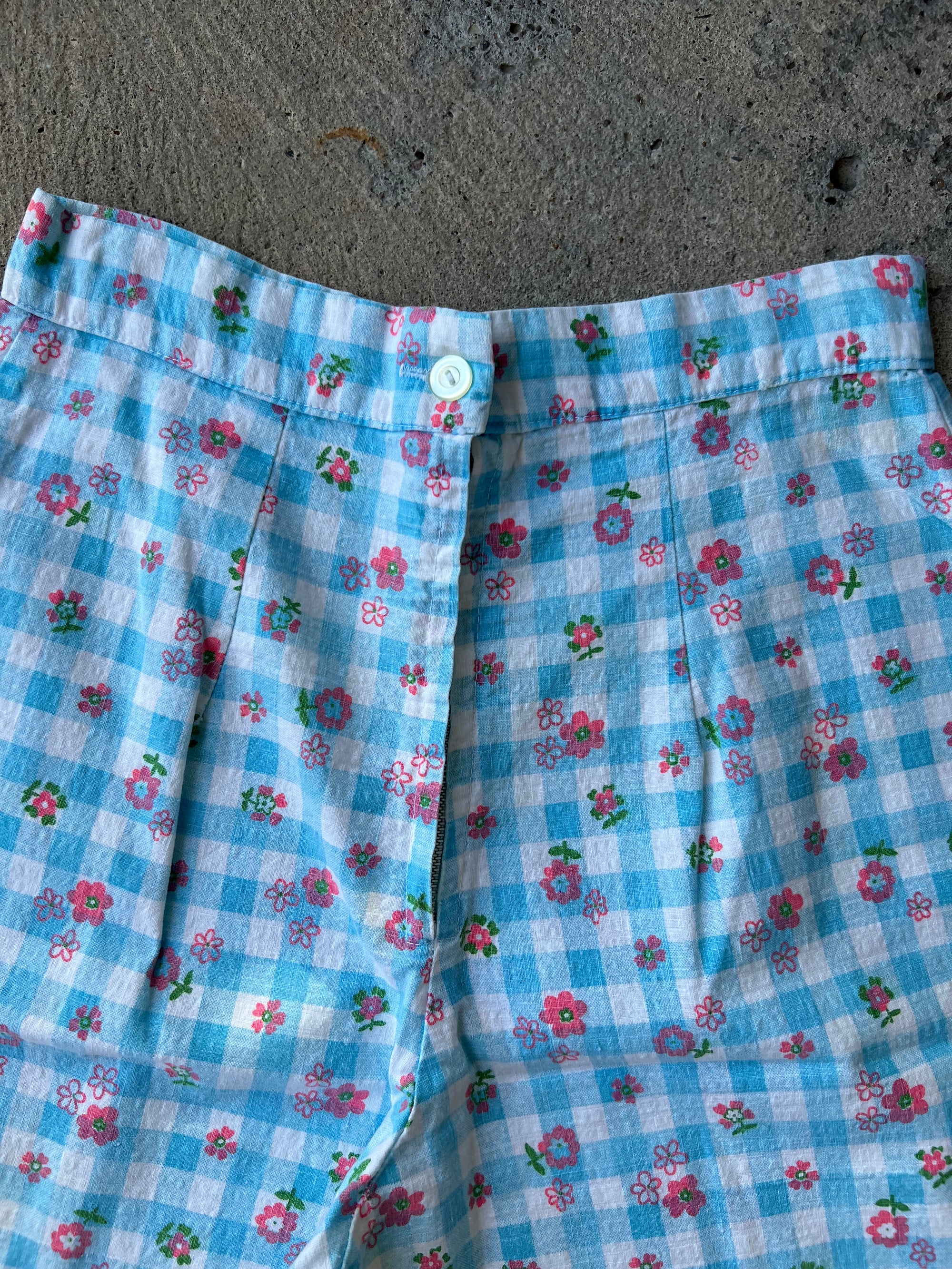 1970s Flare Linen Flower Monogram Pants