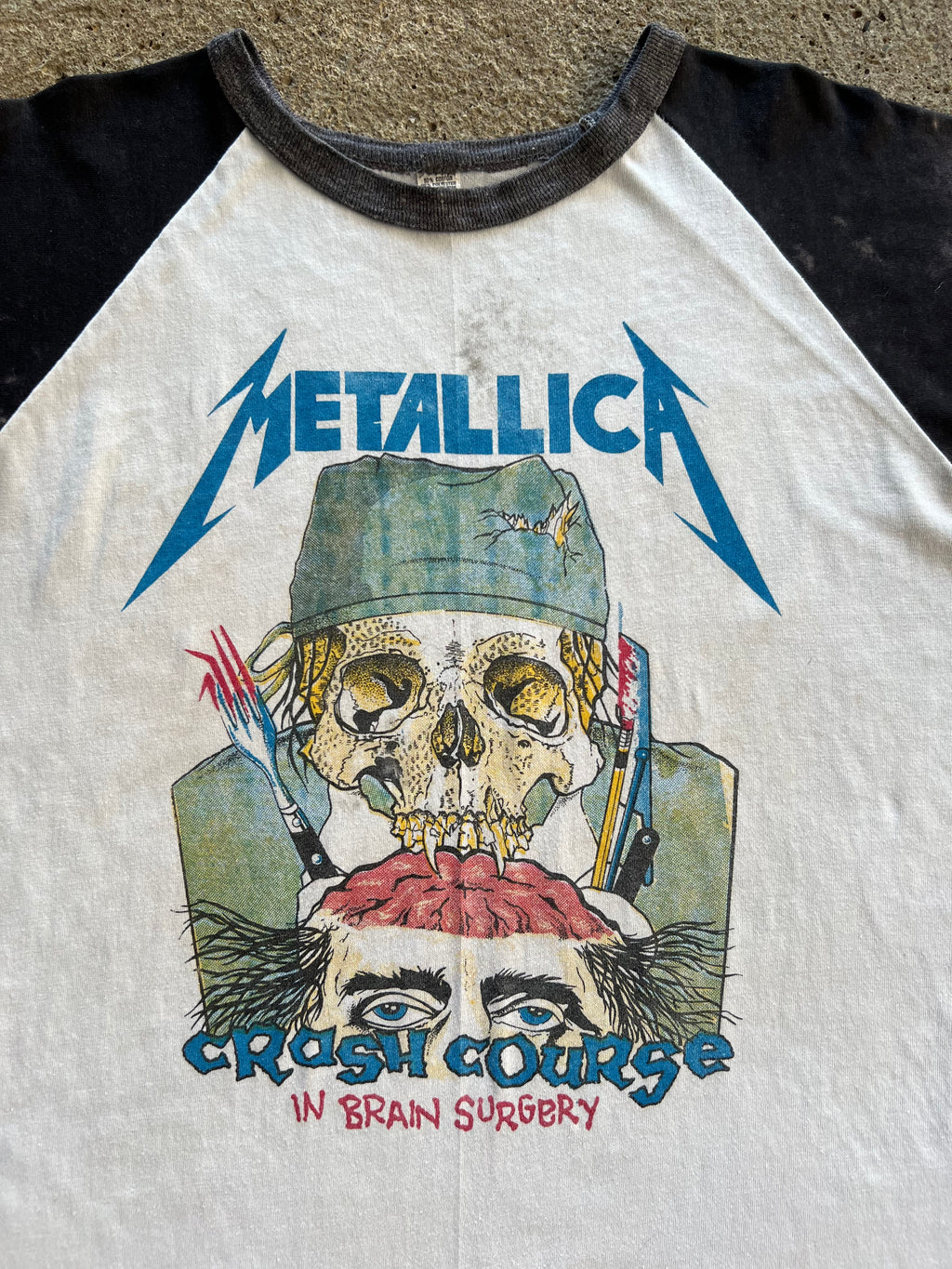 1980s Metallica Crash Course On Brain Surgery Raglan Tee Distressed XL