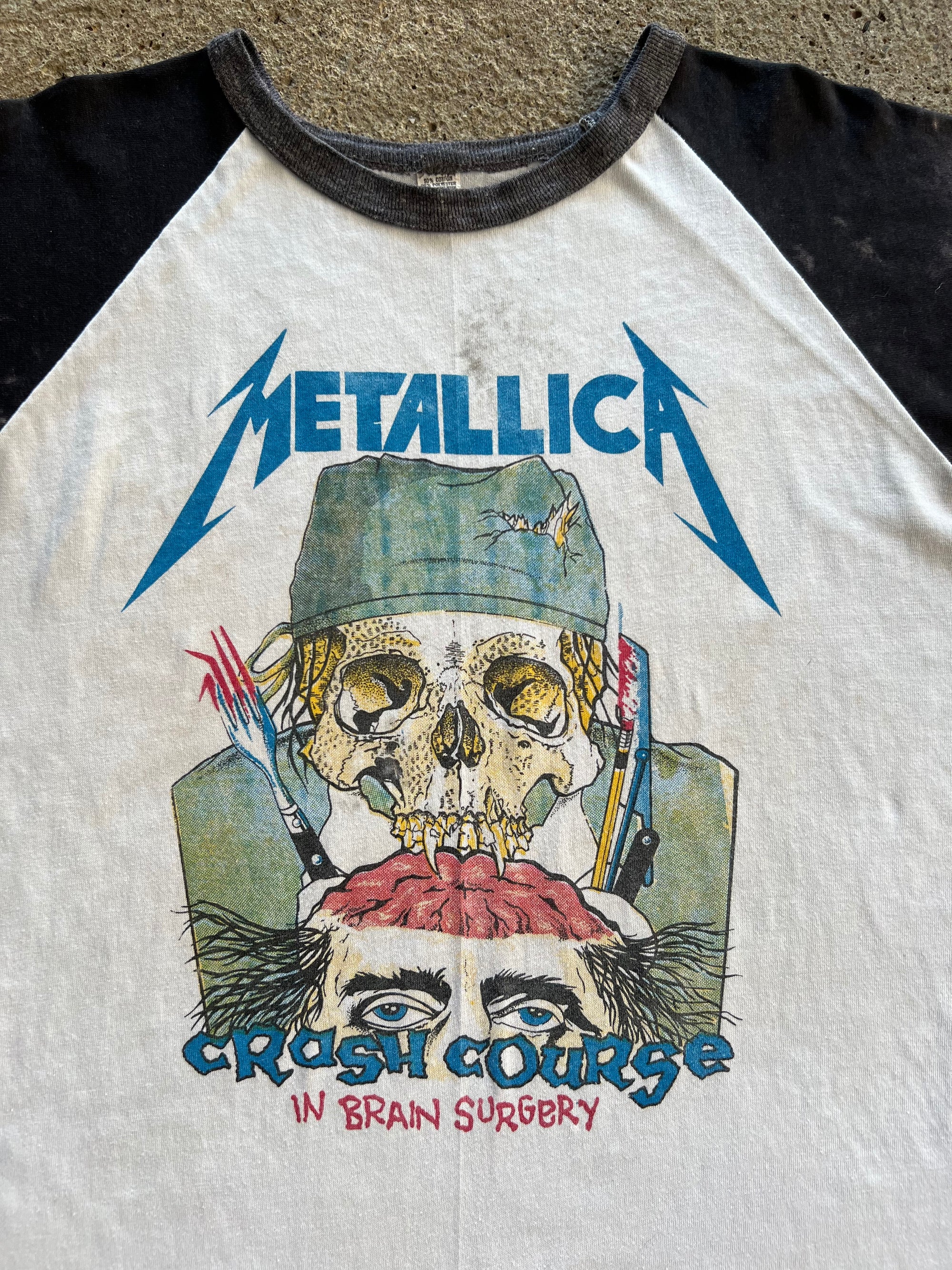 1980s Metallica Crash Course On Brain Surgery Raglan Tee Distressed XL