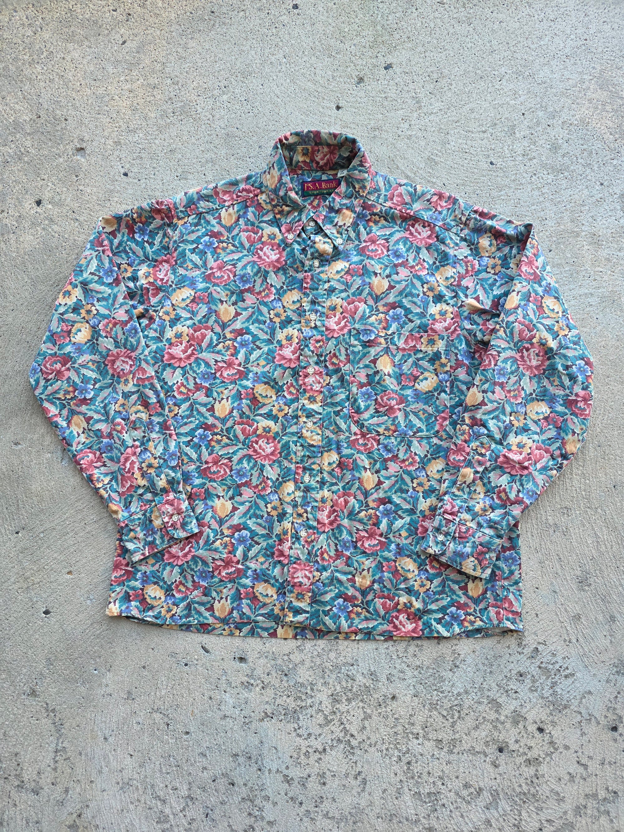 1980s Jos A Bank Button Up Floral Shirt Large