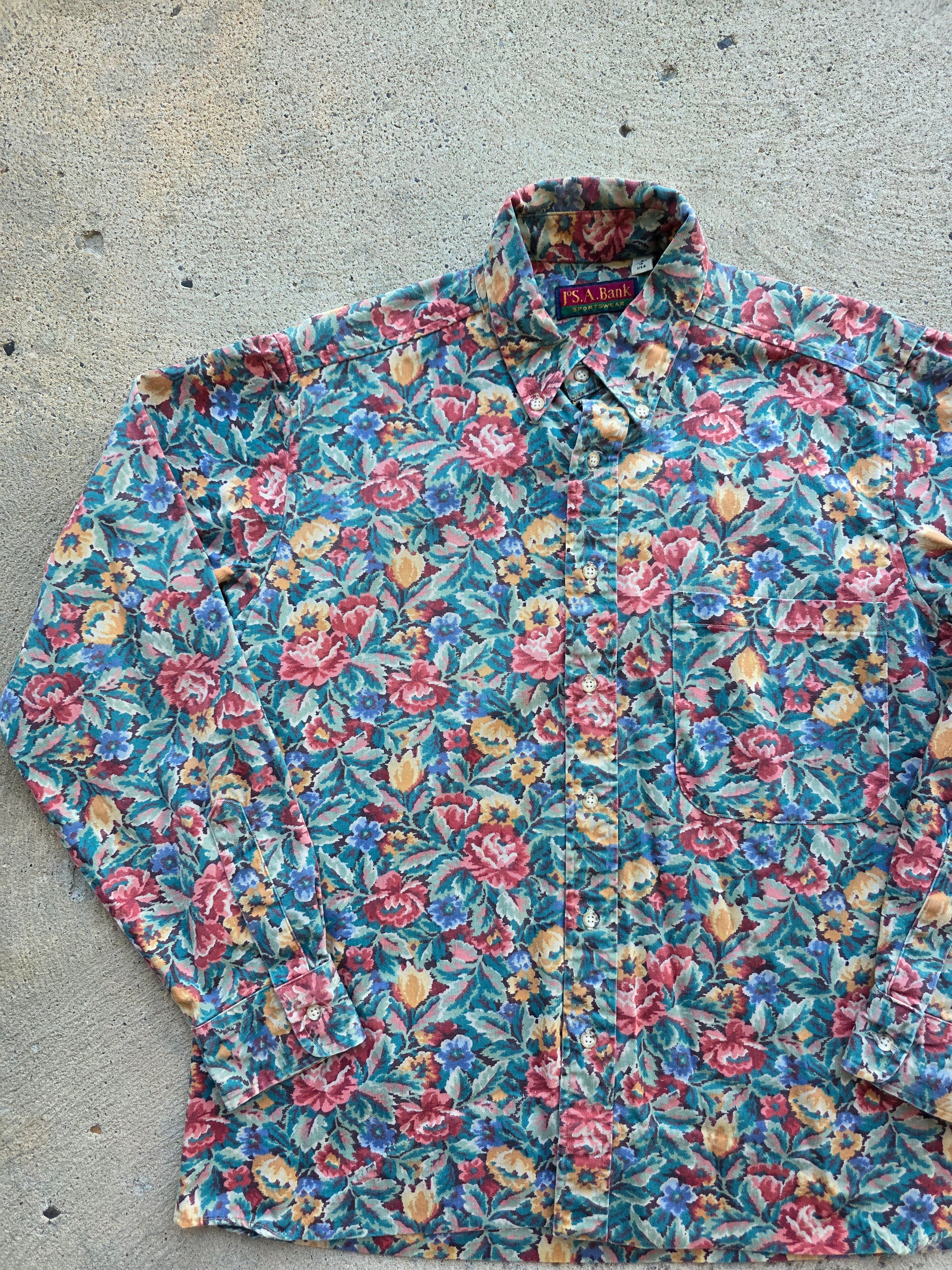 1980s Jos A Bank Button Up Floral Shirt Large