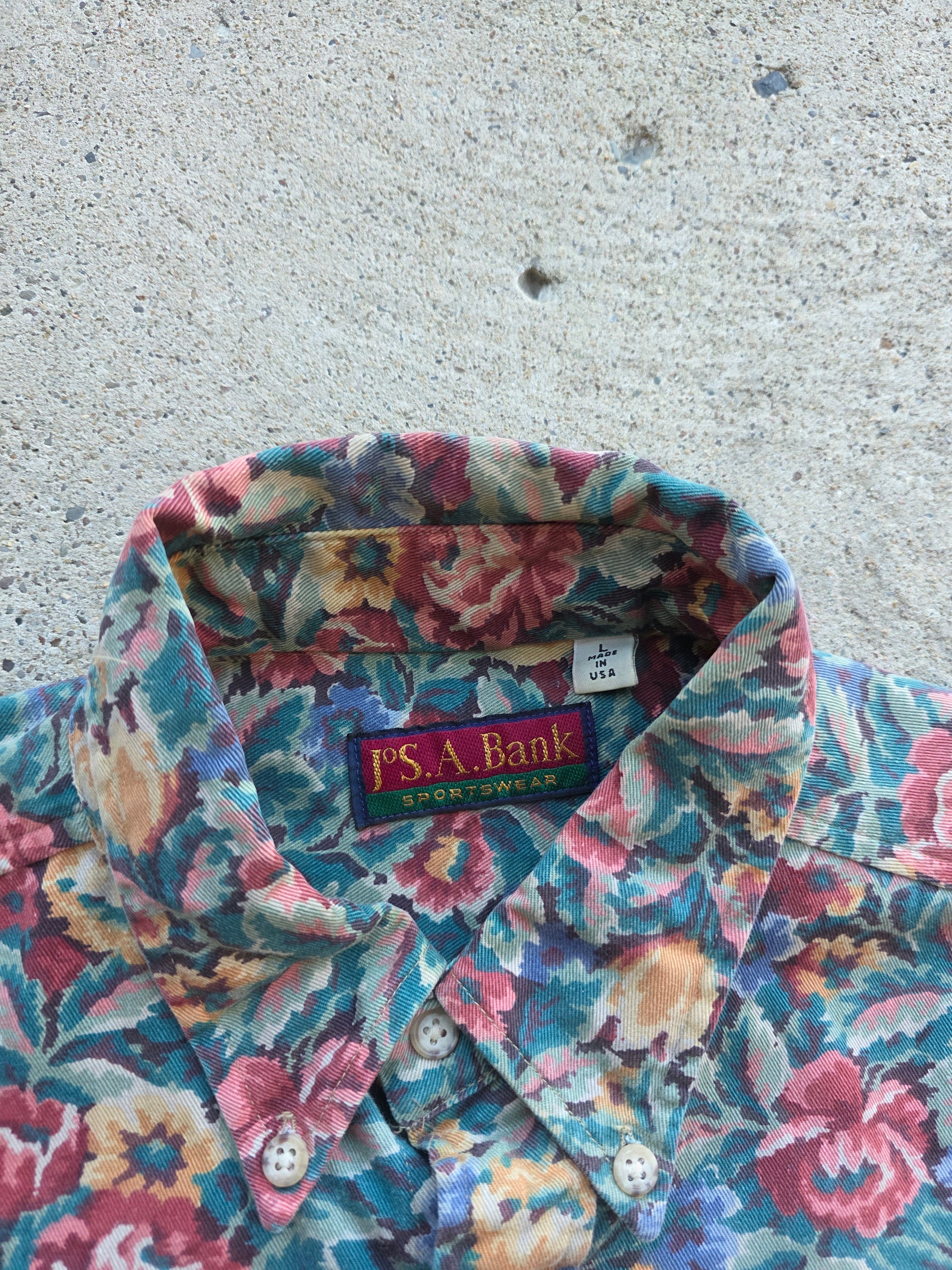 1980s Jos A Bank Button Up Floral Shirt Large