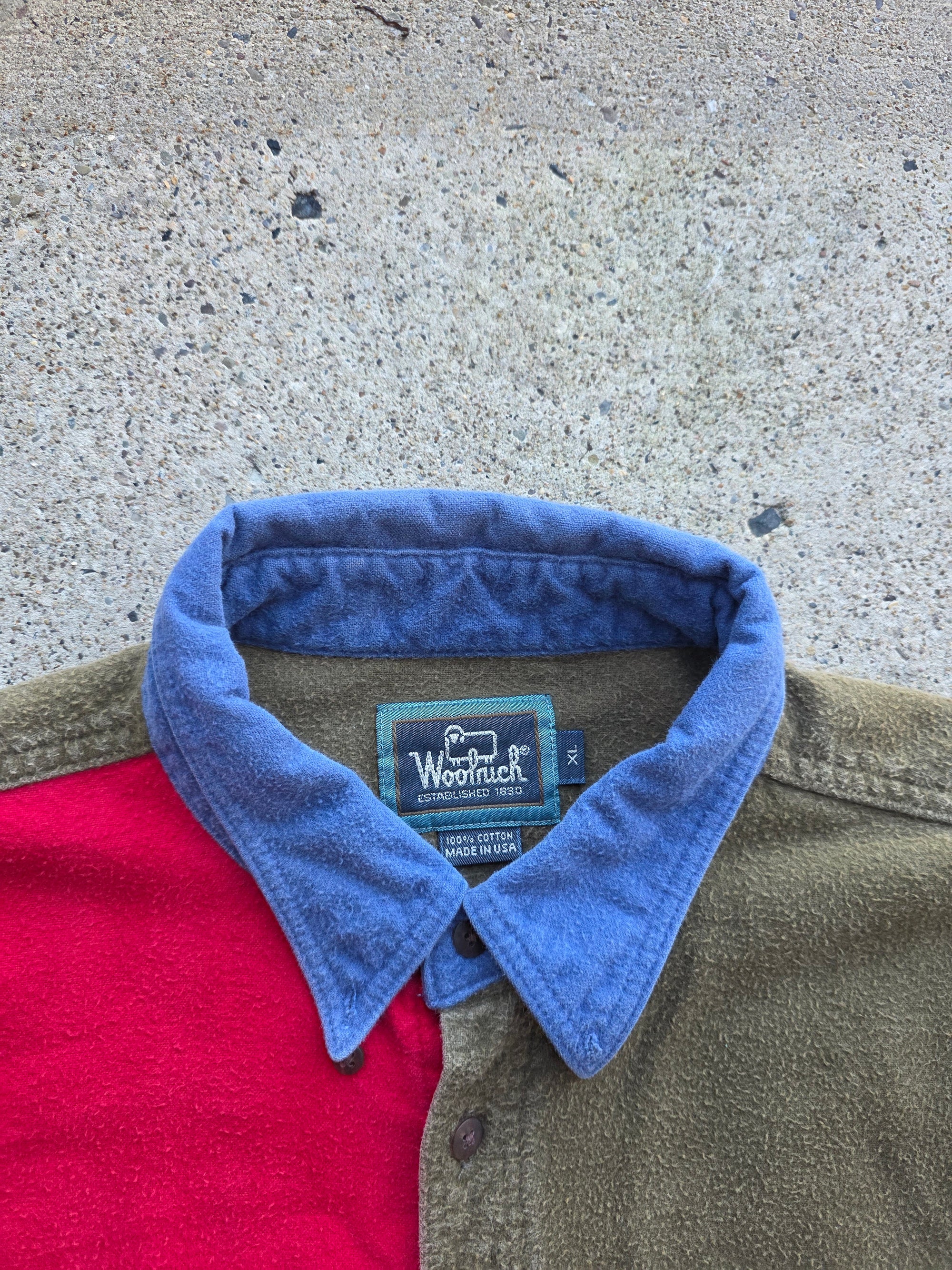 1990s Woolrich Quad Tone Chamois Button Up XL