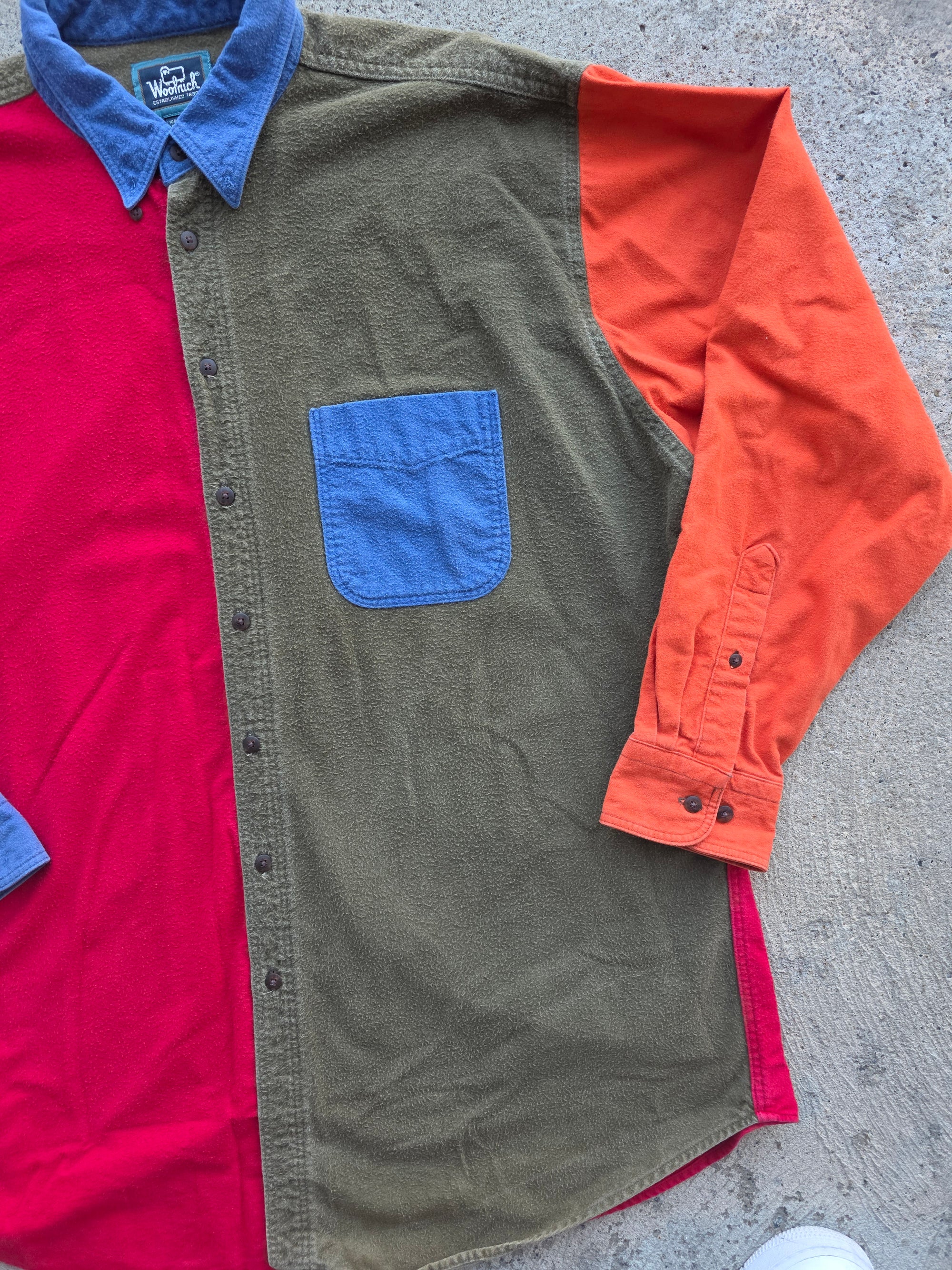 1990s Woolrich Quad Tone Chamois Button Up XL