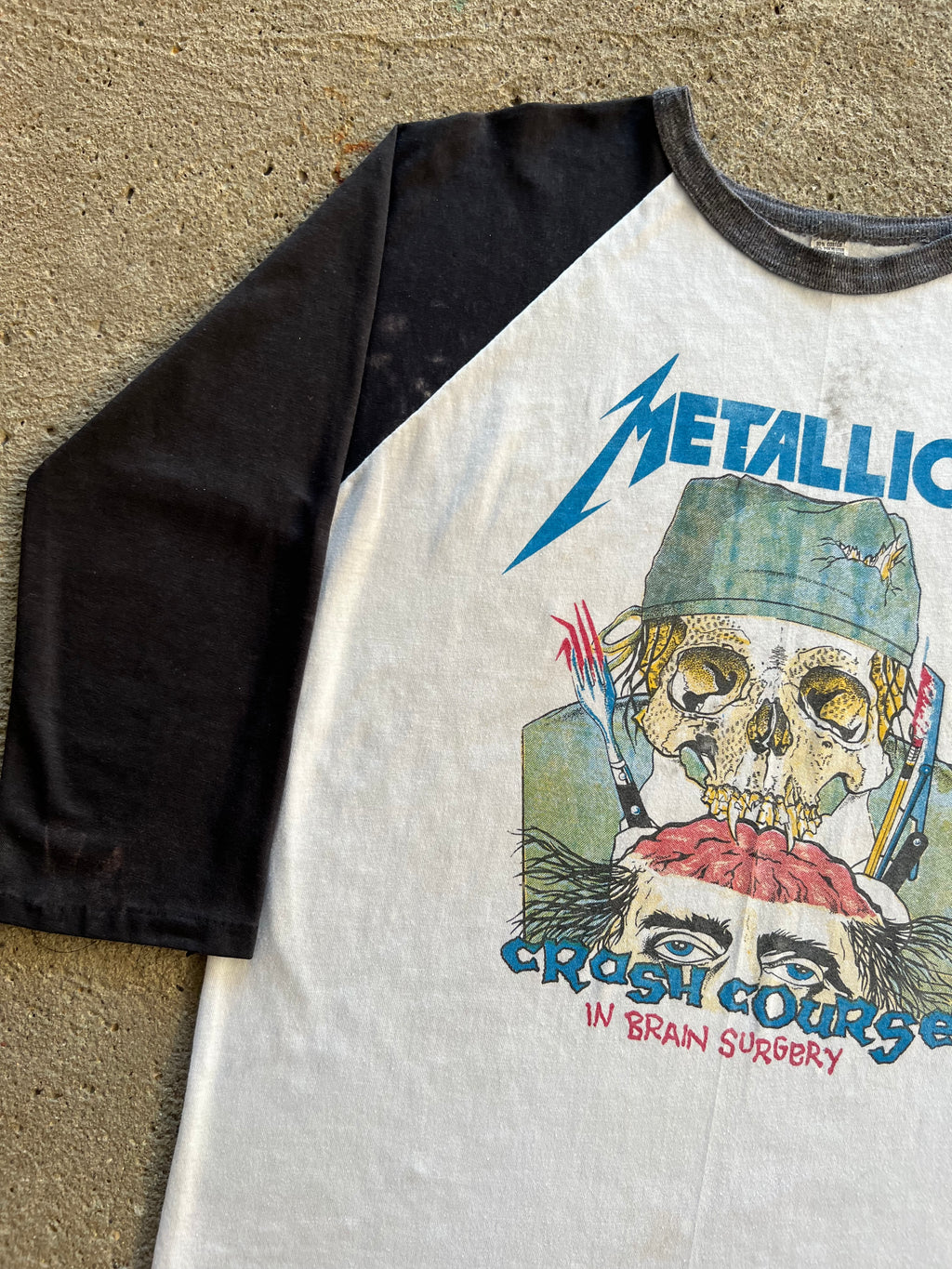 1980s Metallica Crash Course On Brain Surgery Raglan Tee Distressed XL