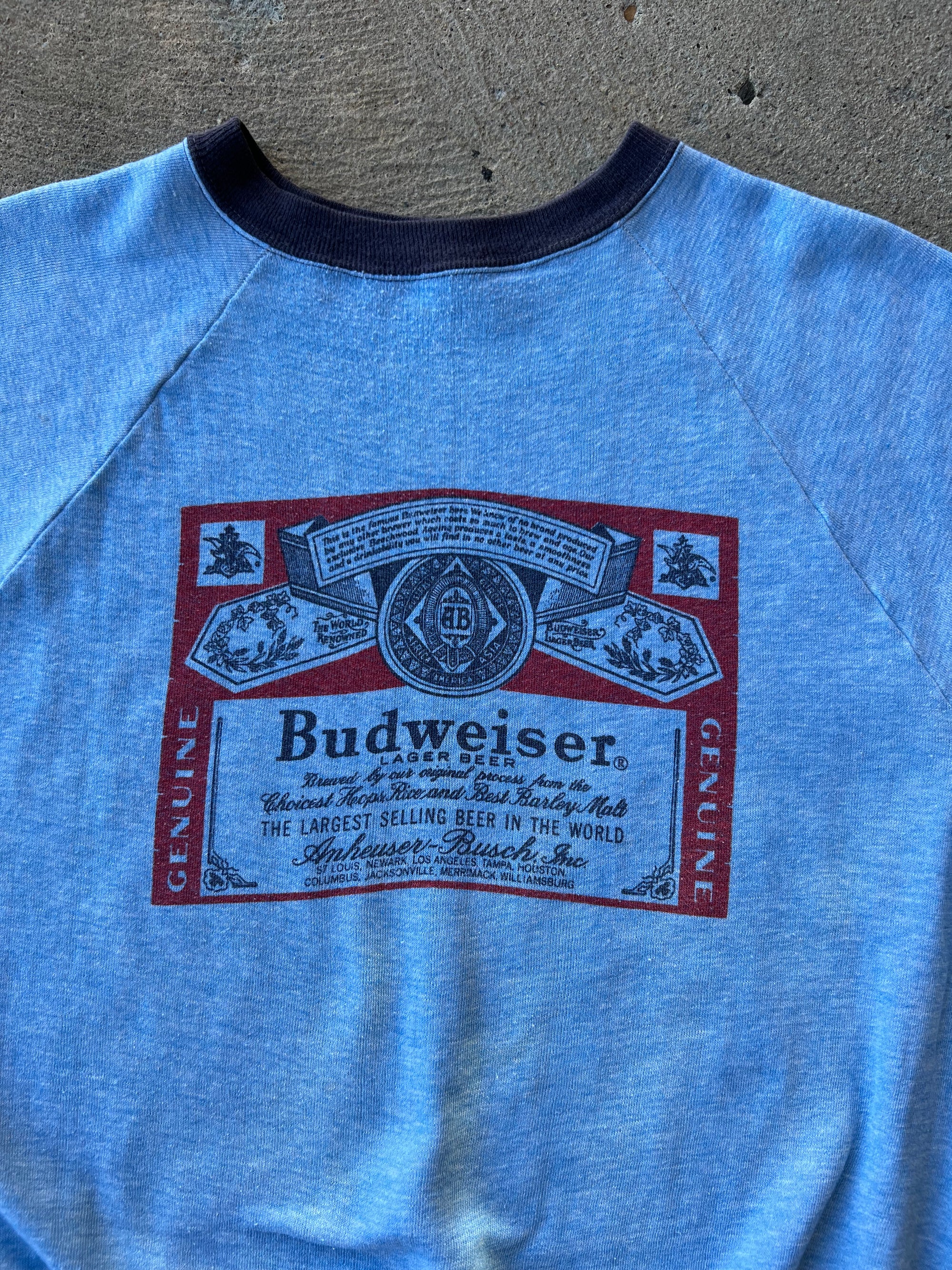 1970s Budweiser Short Sleeve Sweatshirt Tri Blend Large