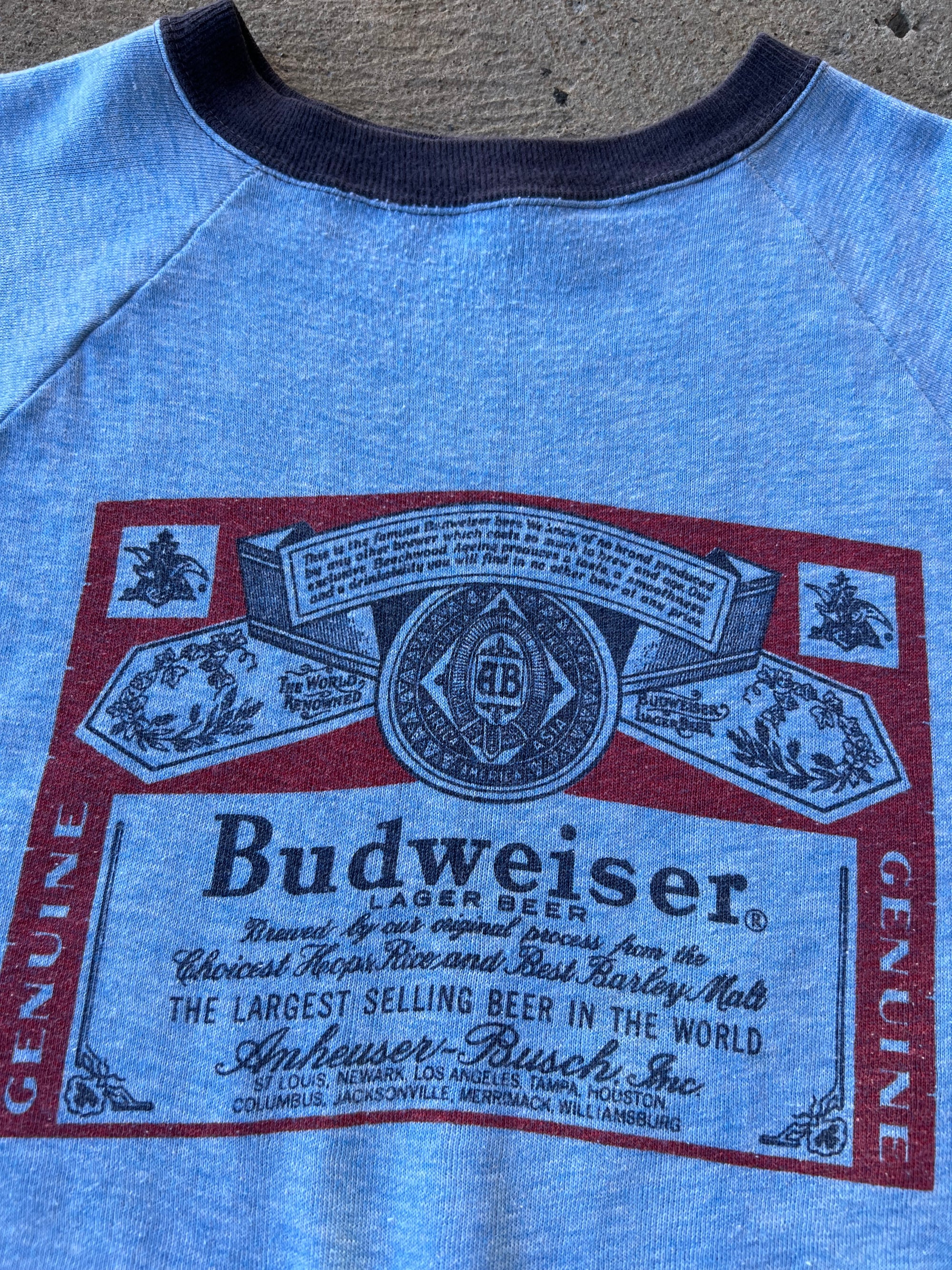 1970s Budweiser Short Sleeve Sweatshirt Tri Blend Large