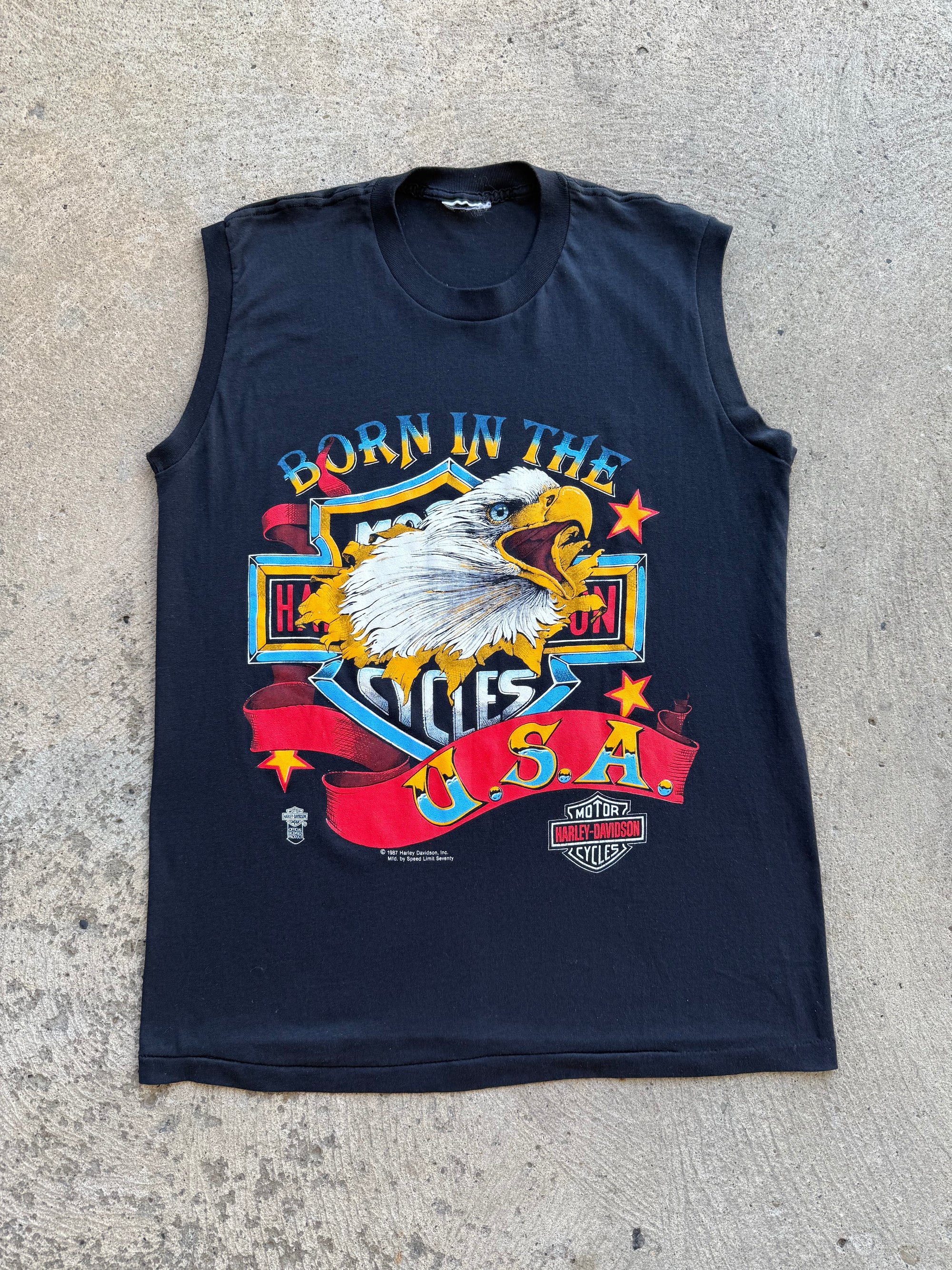 1987 Harley Born In The Usa Sleeveless Shirt Large
