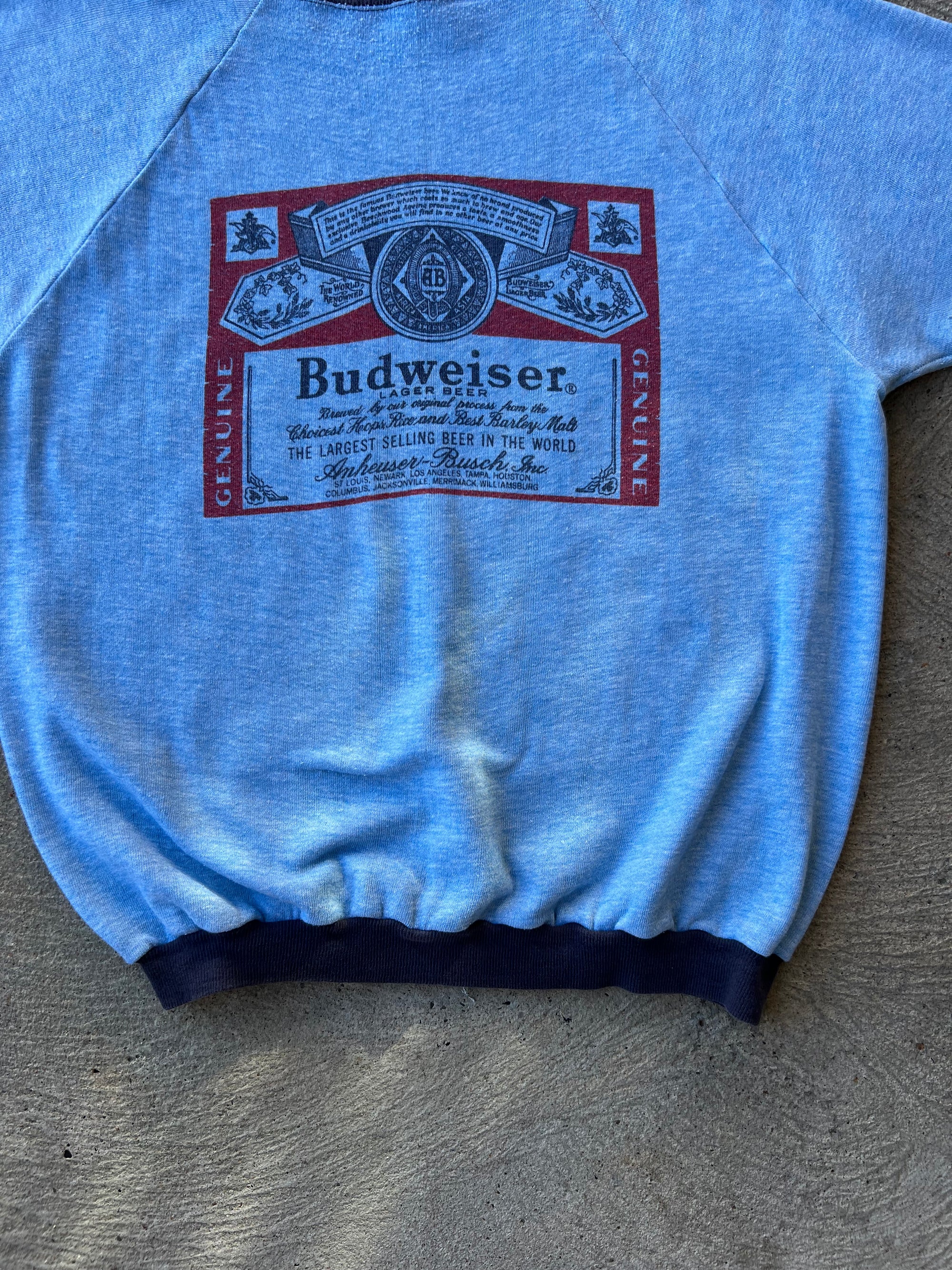 1970s Budweiser Short Sleeve Sweatshirt Tri Blend Large