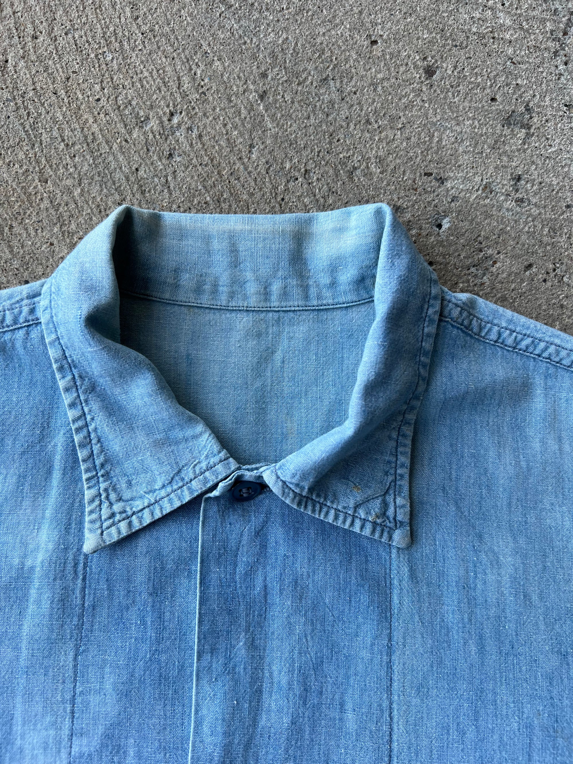 1940s Navy Chambray Shirt XL