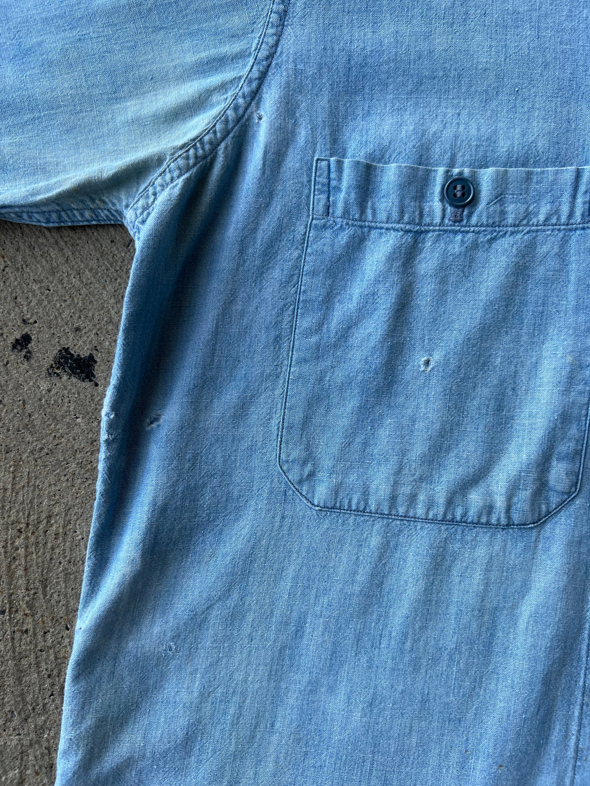 1940s Navy Chambray Shirt XL