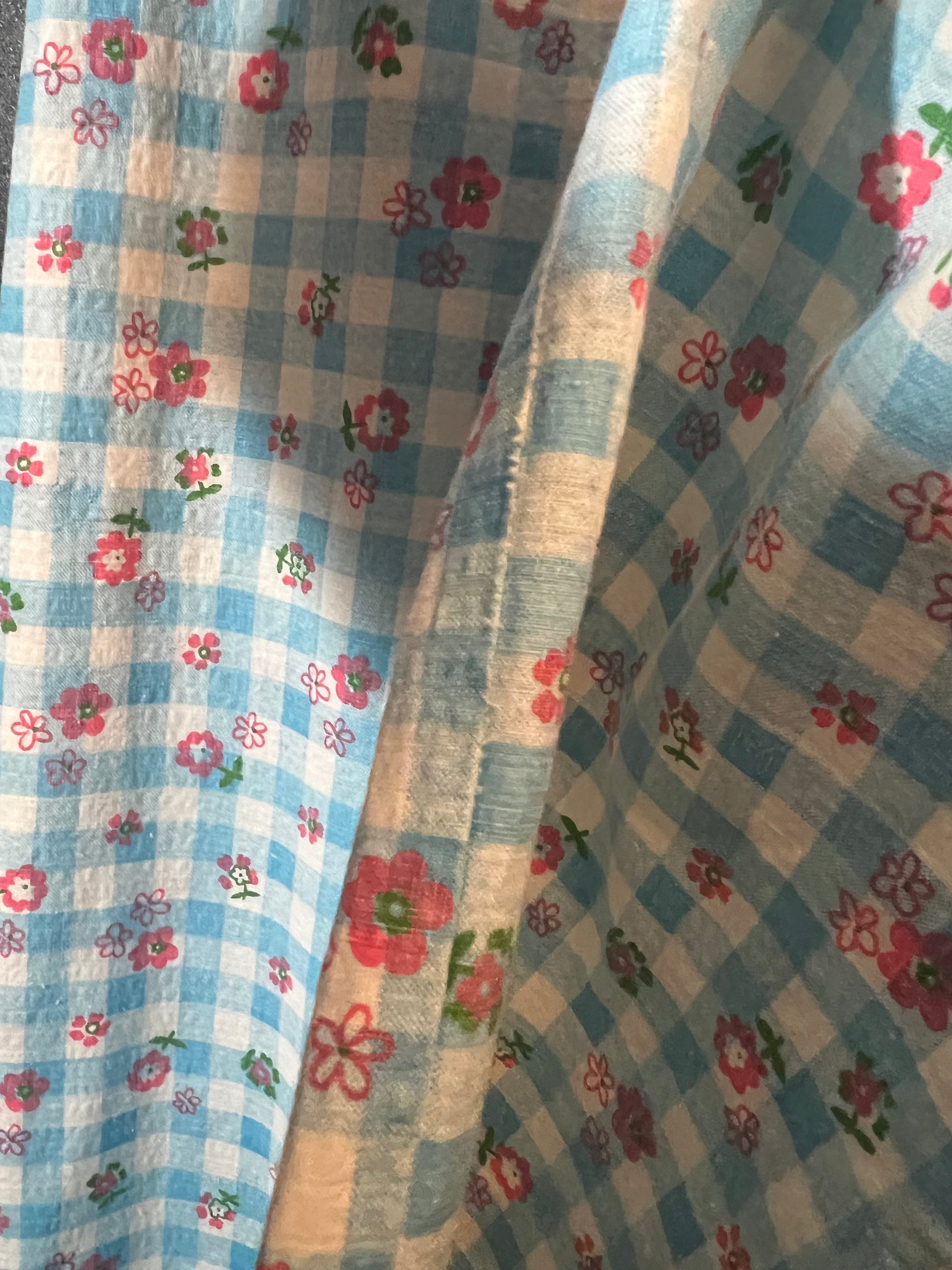 1970s Flare Linen Flower Monogram Pants