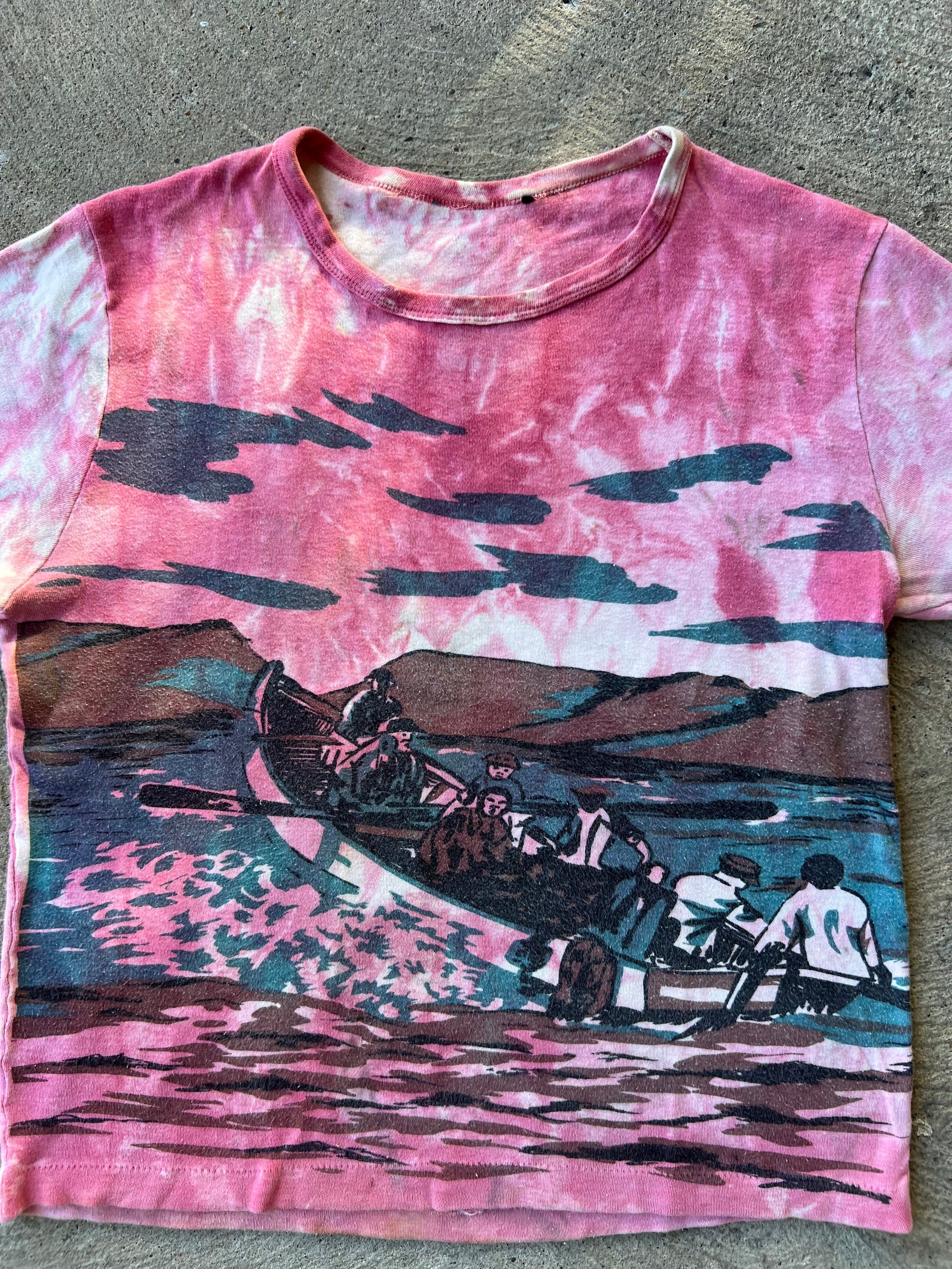 1950s Water Print Rowing Sea Shirt Small