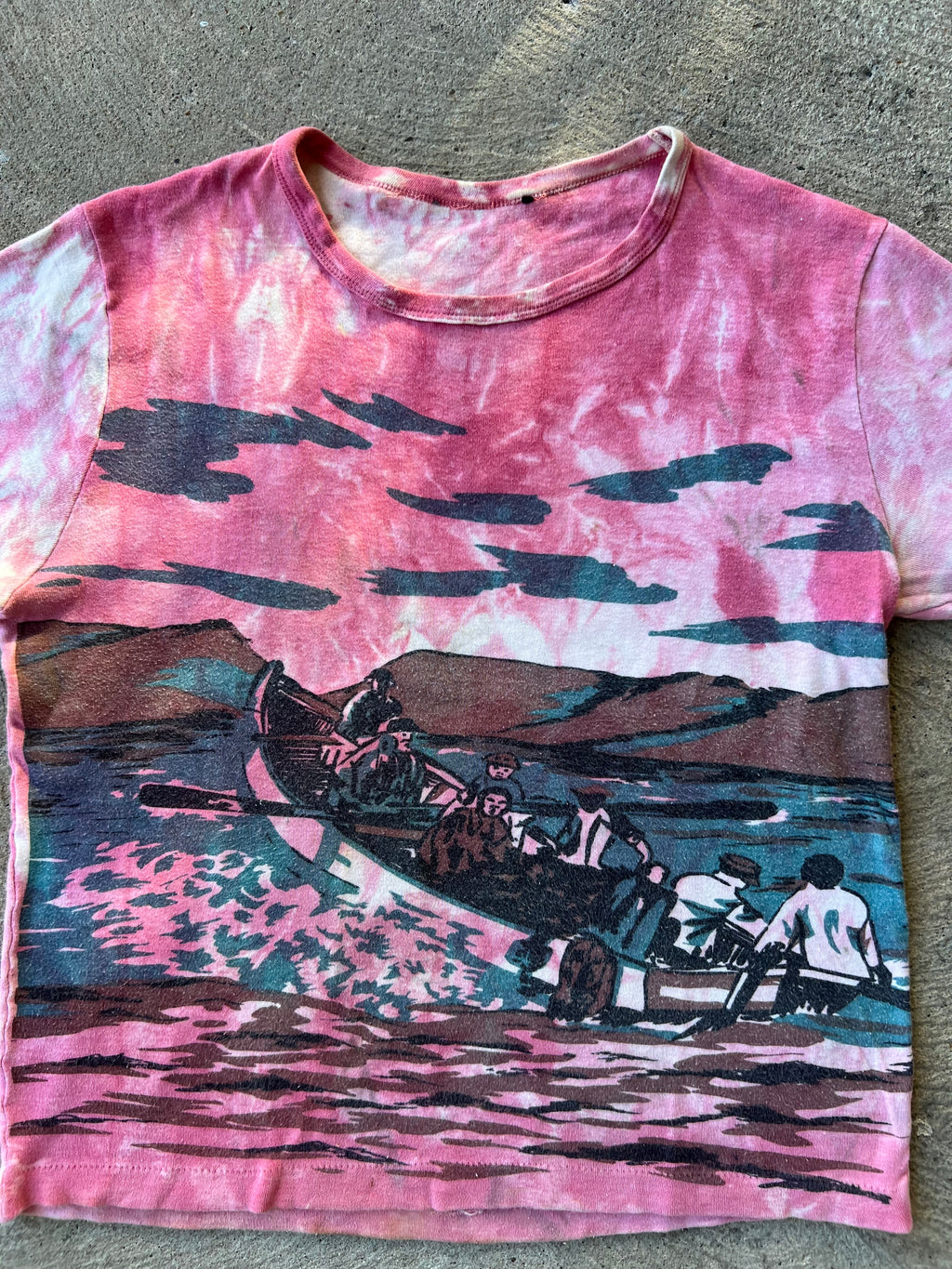 1950s Water Print Rowing Sea Shirt Small