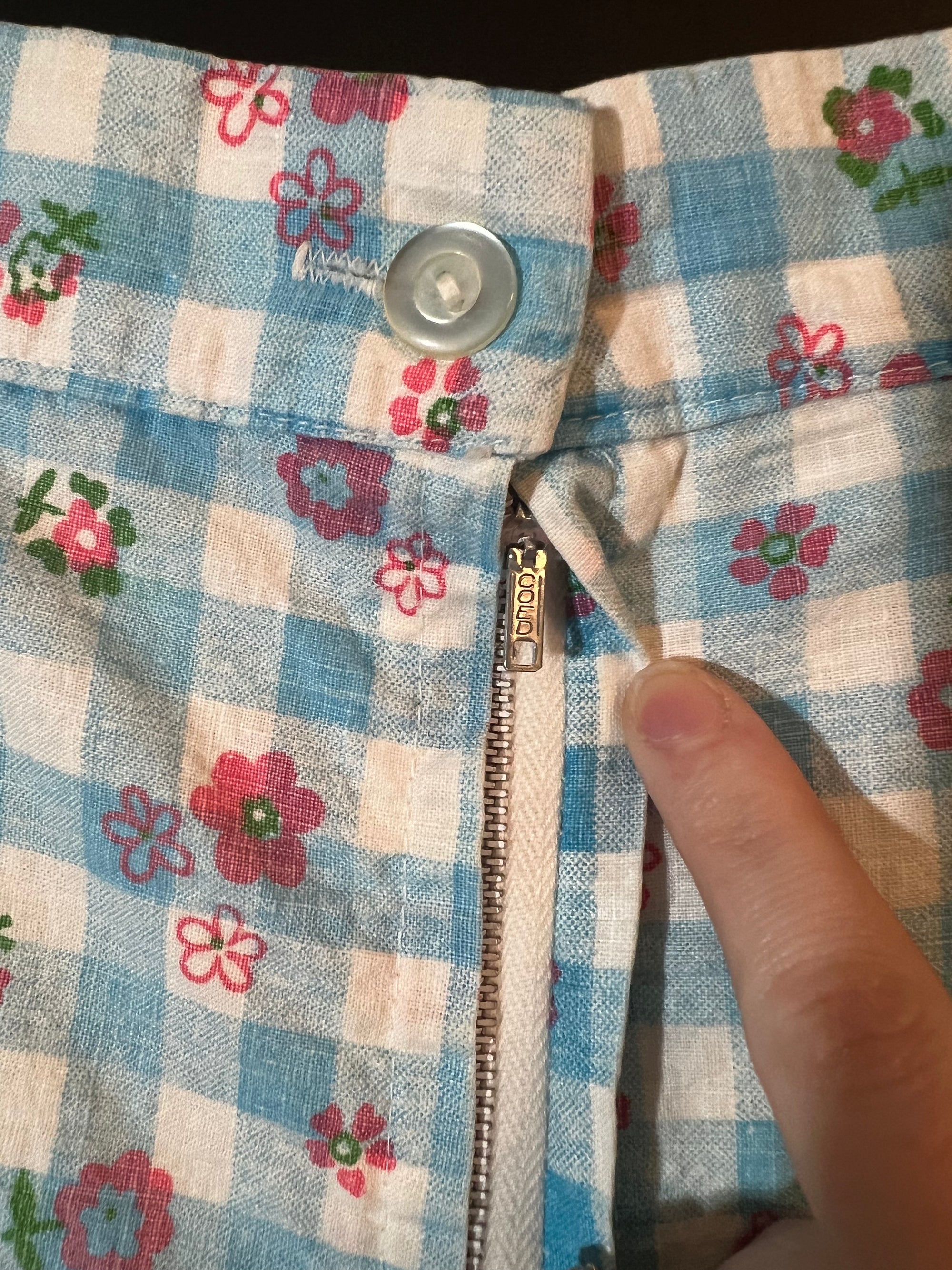 1970s Flare Linen Flower Monogram Pants