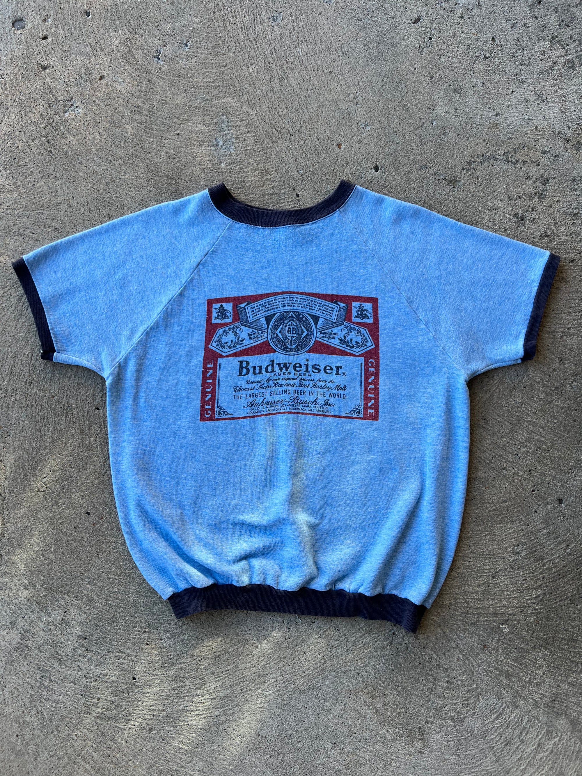 1970s Budweiser Short Sleeve Sweatshirt Tri Blend Large