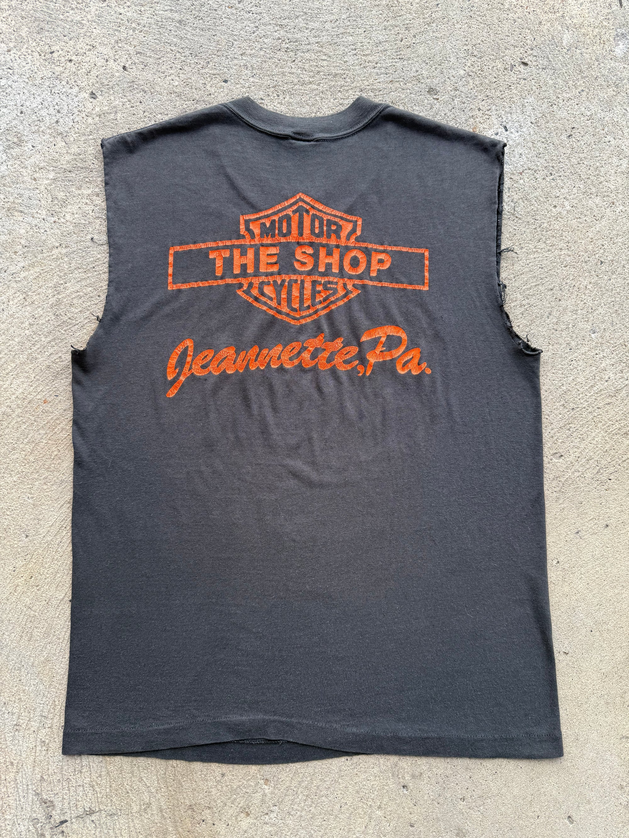 1980s Harley "The Shop" Jeanette Pa Sleeveless Shirt Large
