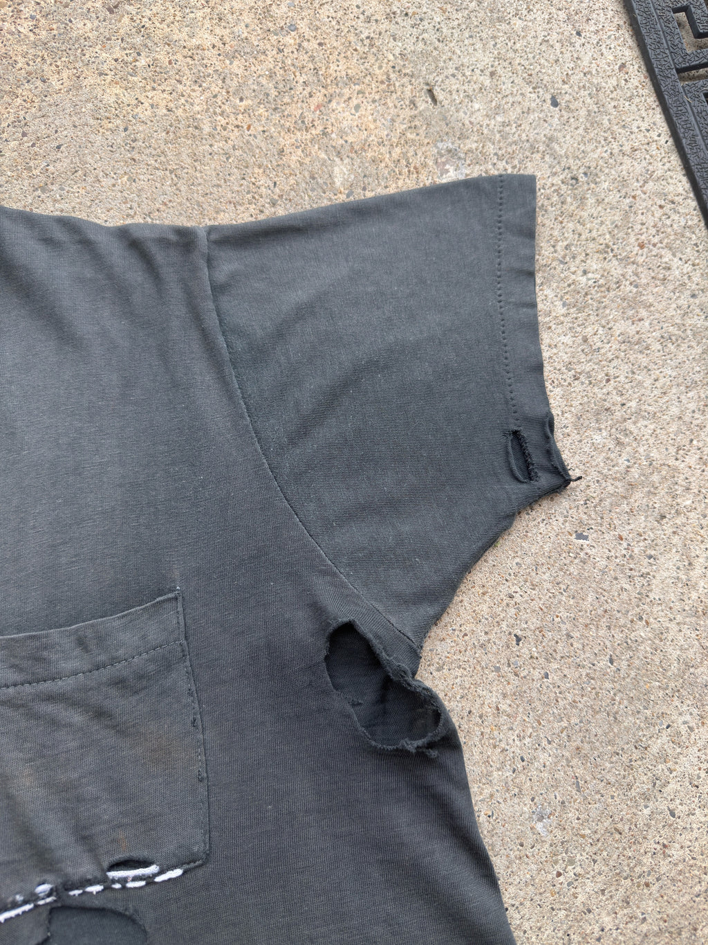 1950s 60s Black Thrashed Pocket Shirt Medium
