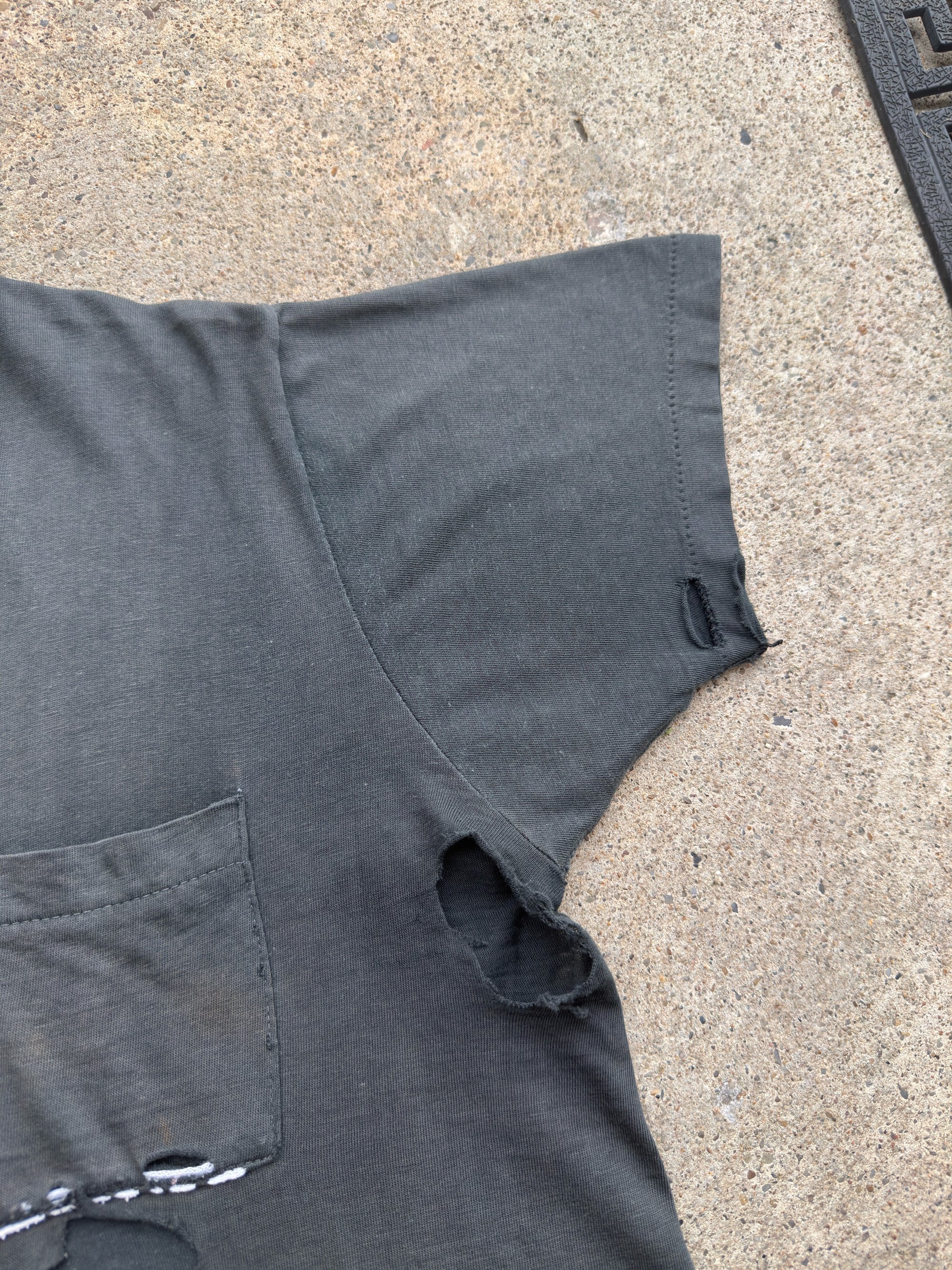 1950s 60s Black Thrashed Pocket Shirt Medium