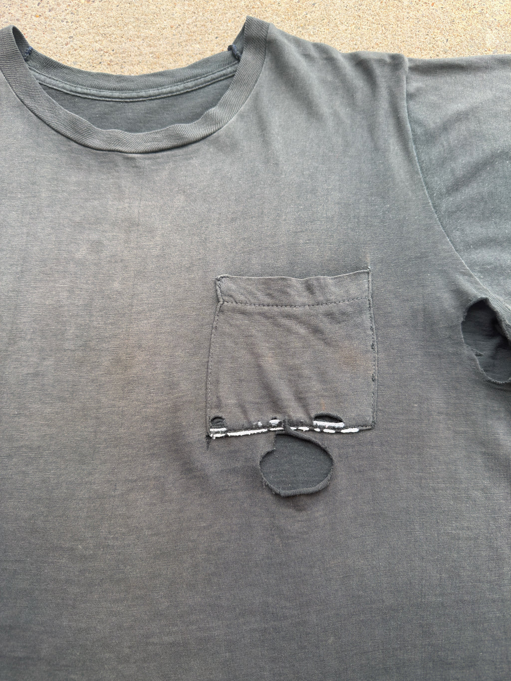 1950s 60s Black Thrashed Pocket Shirt Medium