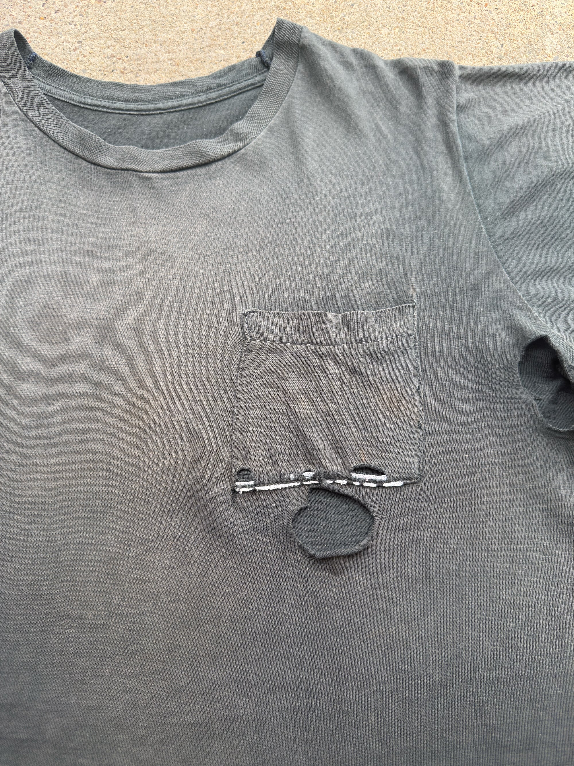 1950s 60s Black Thrashed Pocket Shirt Medium