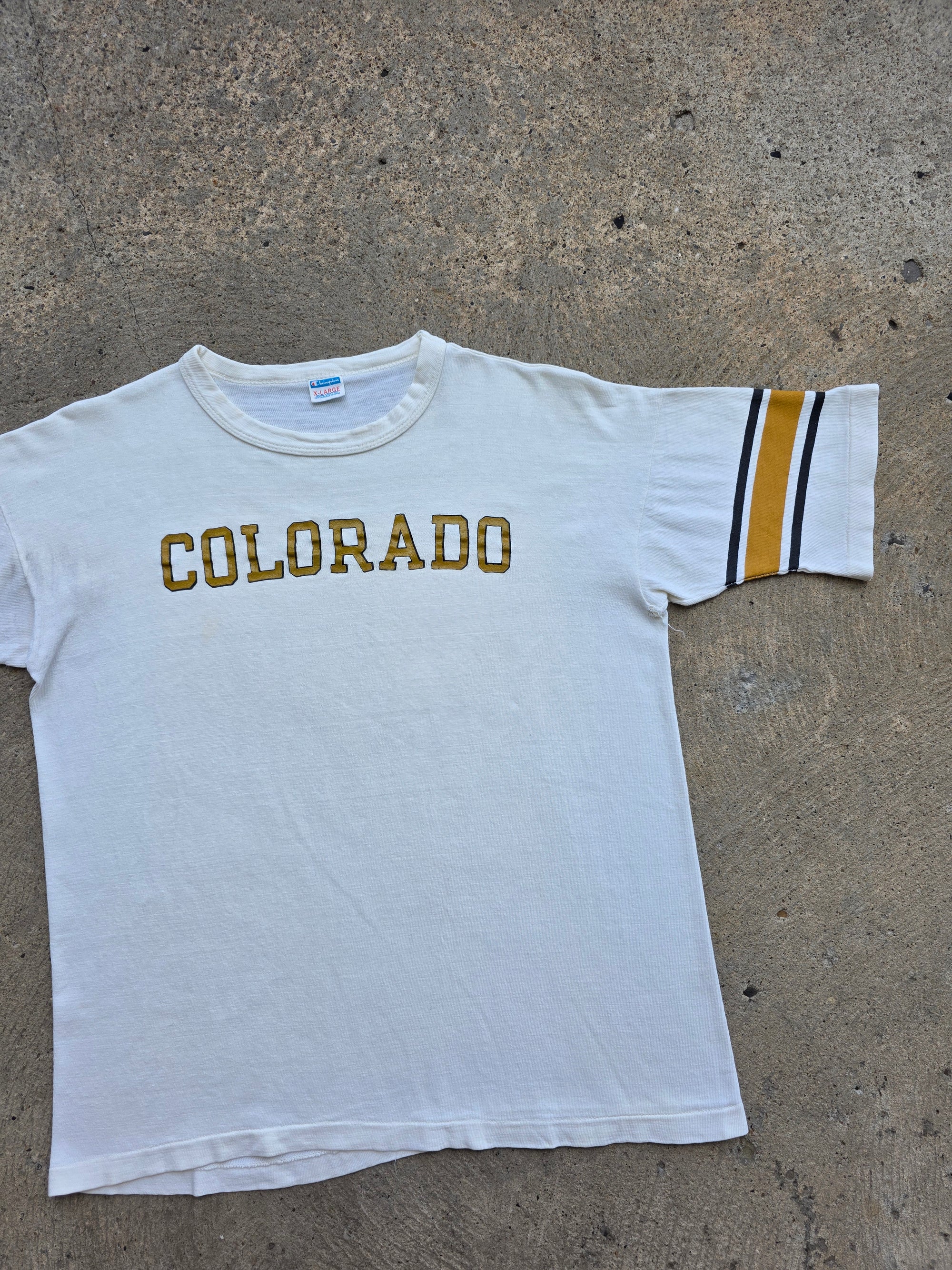 1970s Colorado University Champion Blue Bar Shirt XL