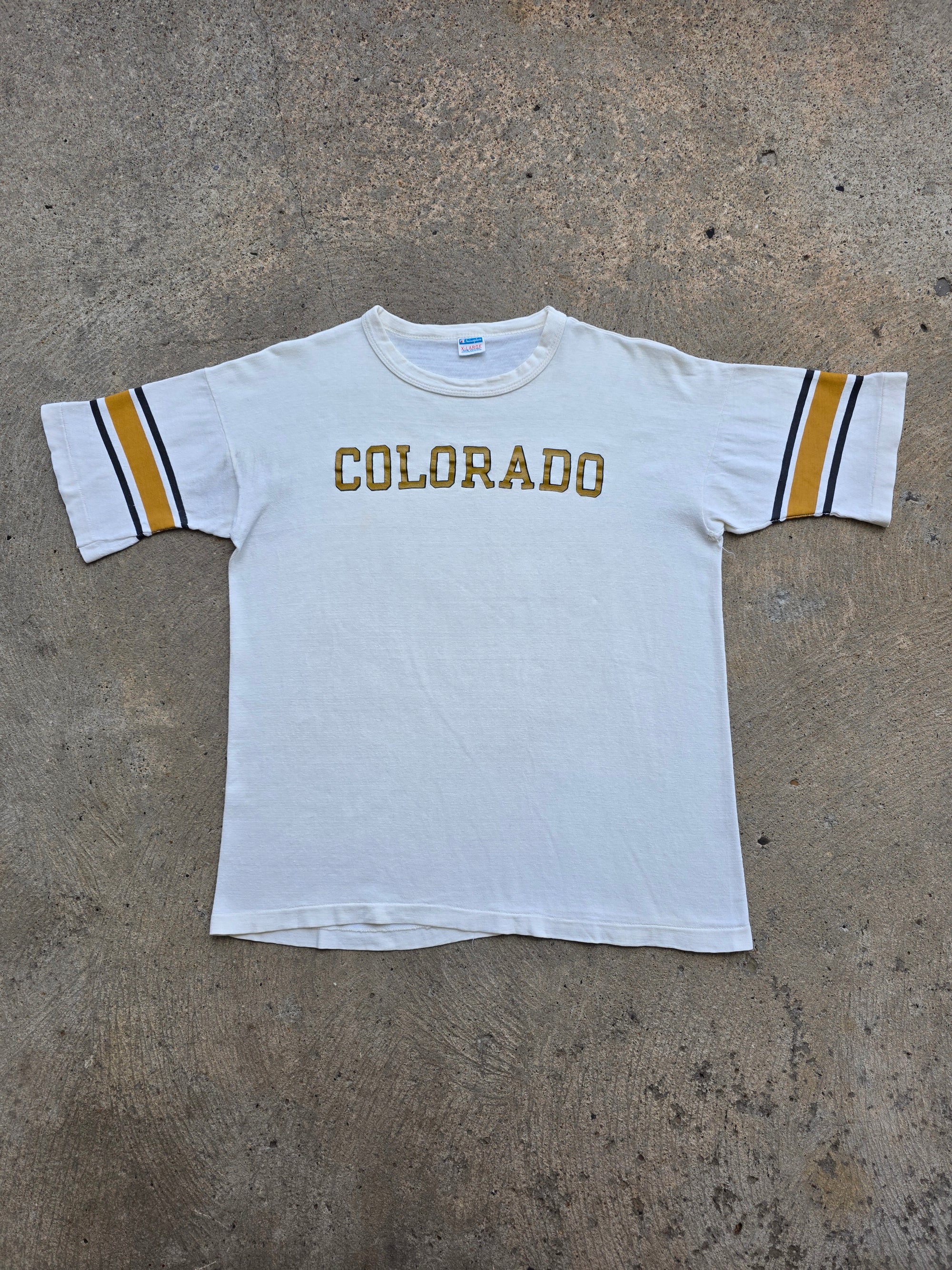 1970s Colorado University Champion Blue Bar Shirt XL