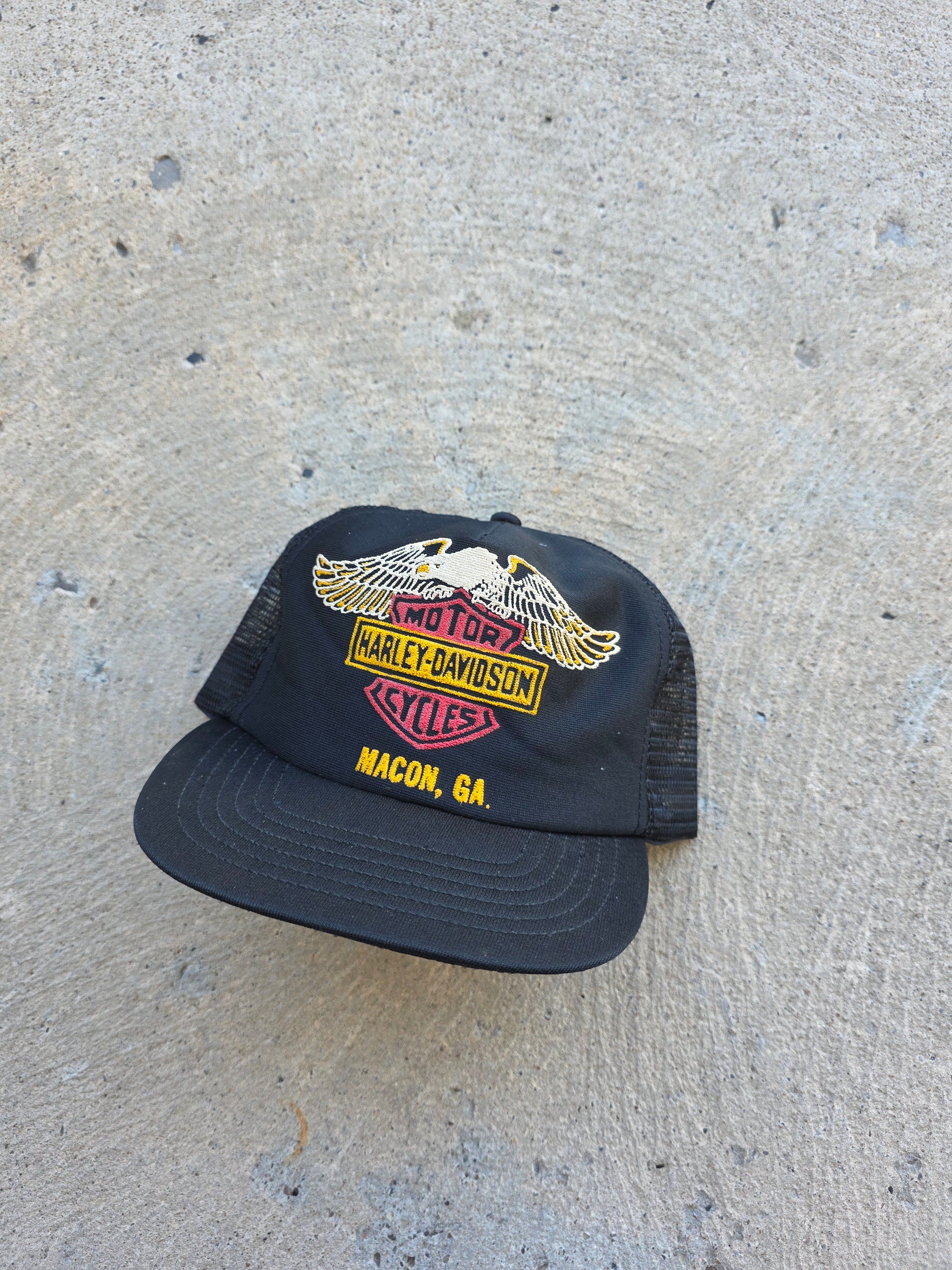 1980s Harley Davidson Trucker Hat Puff Print Macon GA