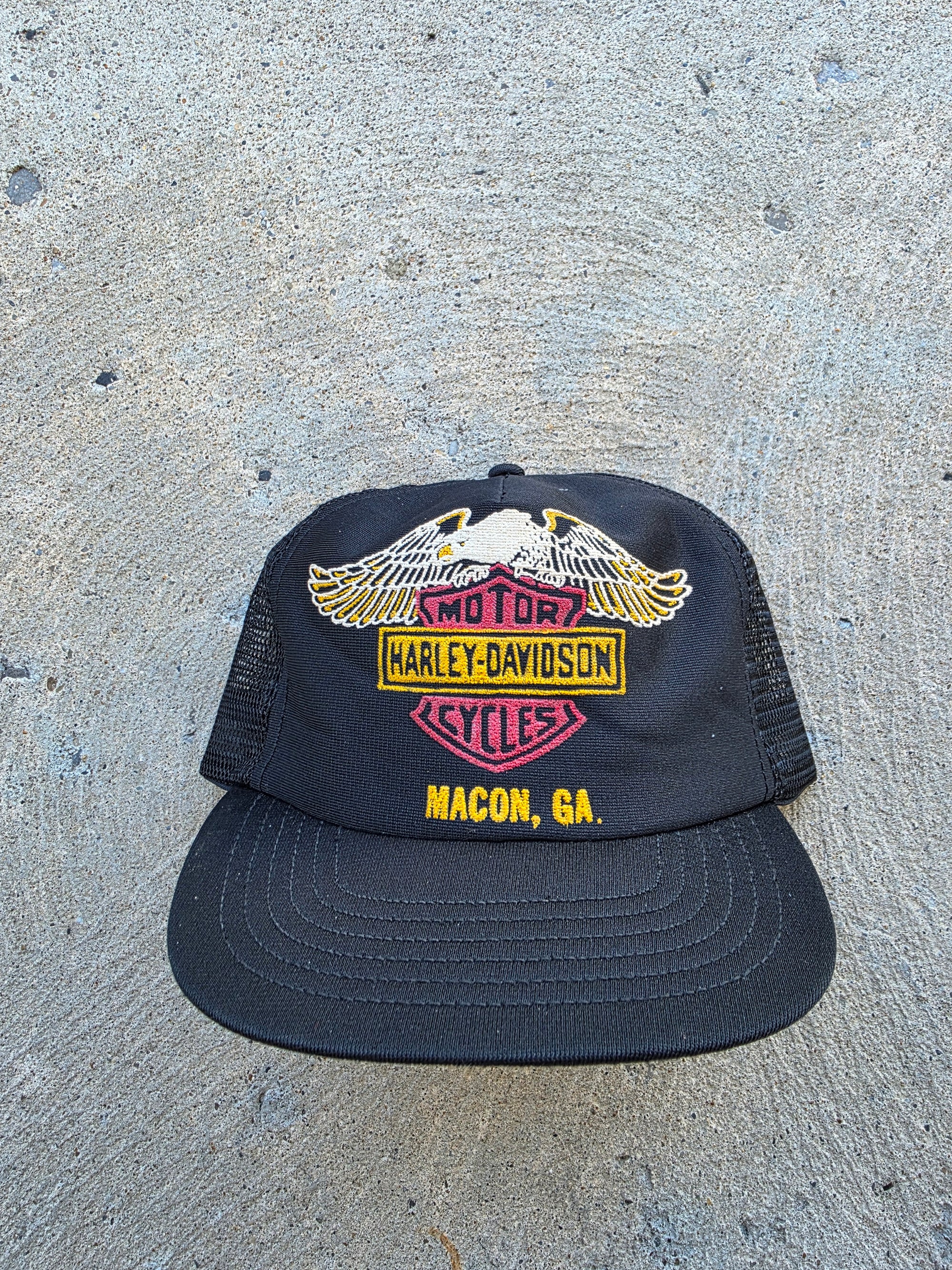 1980s Harley Davidson Trucker Hat Puff Print Macon GA