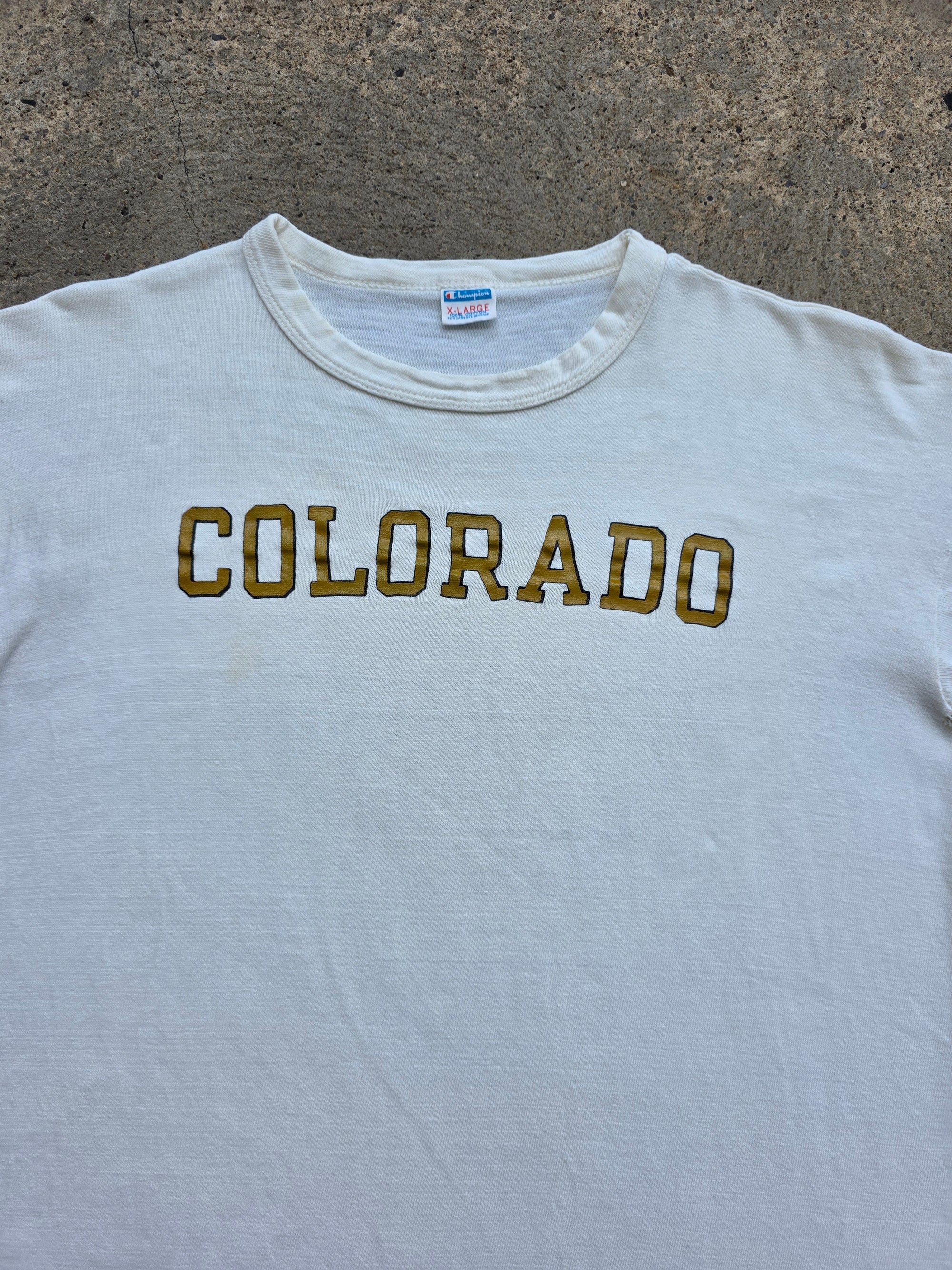 1970s Colorado University Champion Blue Bar Shirt XL